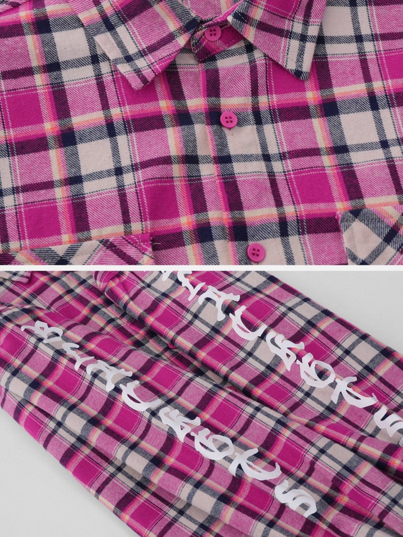 Chemise à Manches Longues Aelfric Eden Gothic Lettres Print Plaid Rose | XRM-58467718